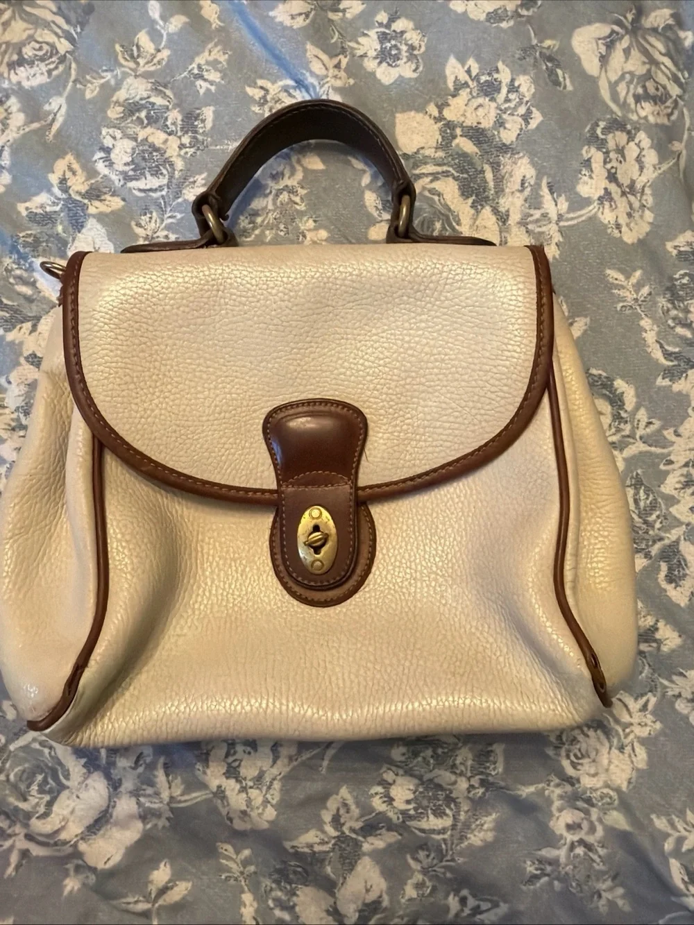 Coach Cream and Brown Leather Top-Handle Satchel